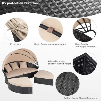 Outdoor Patio Furniture Outdoor Round Daybed with Retractable Canopy