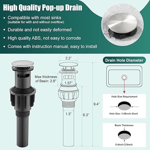 Brushed Nickel Vessel Sink Bathroom Tall Faucet One Hole Single Handle Basin Mixer Tap Lavatory Vanity Brass Pop Up Drain Included Deck Mount Modern Tall Bathroom Faucet