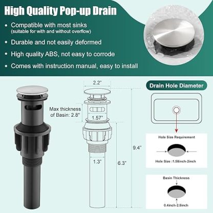 Brushed Nickel Vessel Sink Bathroom Tall Faucet One Hole Single Handle Basin Mixer Tap Lavatory Vanity Brass Pop Up Drain Included Deck Mount Modern Tall Bathroom Faucet