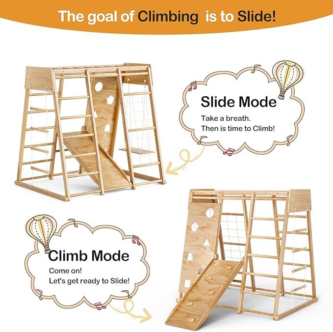 Indoor Jungle Gym for Kids 2-6yrs, Upgraded 8-in-1 Climbing Toy