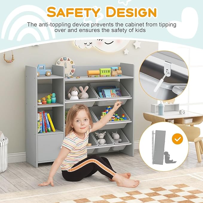4-Tier Kids Toy Storage Organizer, Kids Shelf & Toy Rack with 8 Removable Storage Organizer