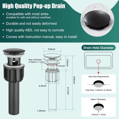 Matte Black Single Hole Bathroom Faucet,1 Handle Brass Bathroom Sink Faucets Basin Mixer Tap Deck Mount Lavatory Vanity Restroom Faucet Deck Plate Pop Up Drain Included