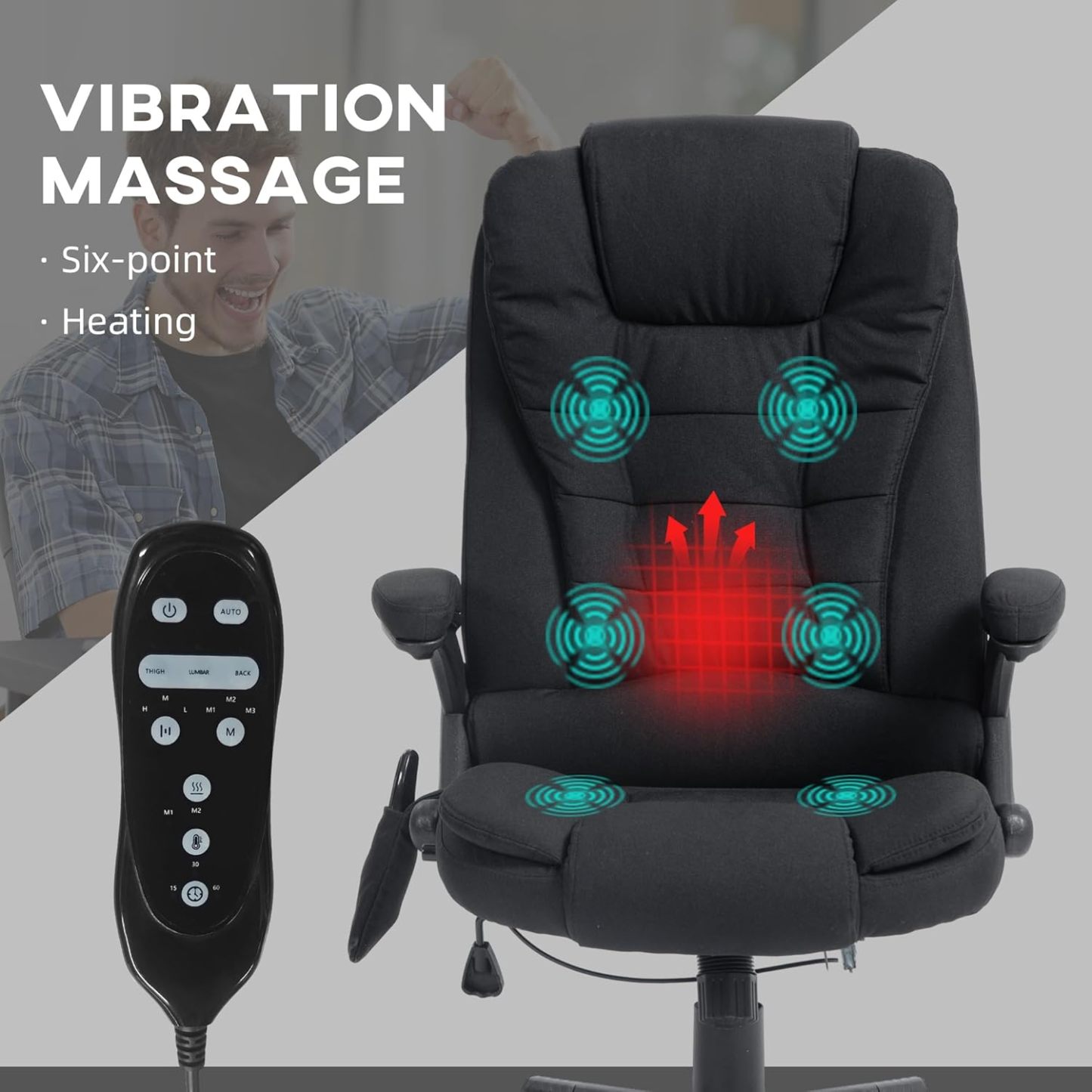 6 Point Vibrating Massage Office Chair with Heat, Linen High Back Executive Office Chair