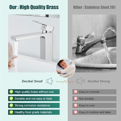 Vessel Sink Faucet Bathroom Sink Faucet Tall Body Vessel Bowl Tap Single-Hole Deck Mount Lavatory Vanity Mixer Bar Tap Tall Spout Brass Tall Bathroom Faucet,Polished Chrome,with Drain