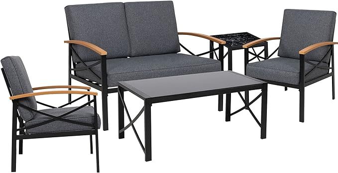 5 Piece Outdoor Patio Furniture Set, Metal Sofa Conversation Set