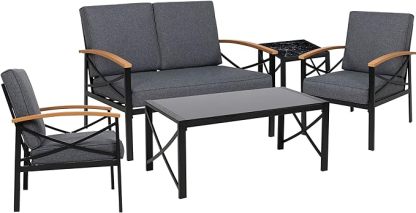 5 Piece Outdoor Patio Furniture Set, Metal Sofa Conversation Set