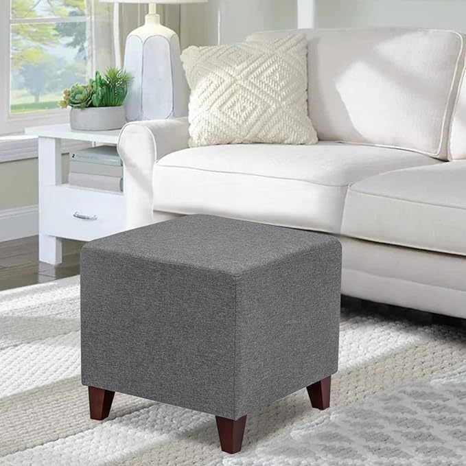 Square Ottoman Fabric Cube Foot Rest Stool with Wooden Legs