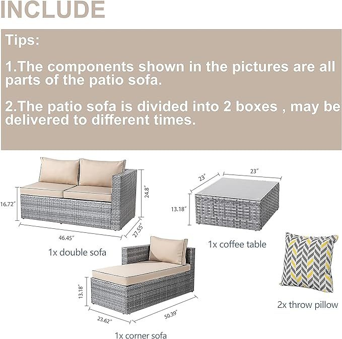 3 Pieces Outdoor Sectional Sofa Silver All-Weather Rattan Wicker Sofa Small Patio Conversation Couch