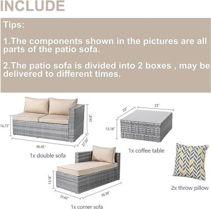 3 Pieces Outdoor Sectional Sofa Silver All-Weather Rattan Wicker Sofa Small Patio Conversation Couch