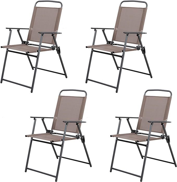 Outdoor Folding Dining Chairs Set of 4, Folding Lawn Chairs with Textilene mesh Fabric and Metal Frame