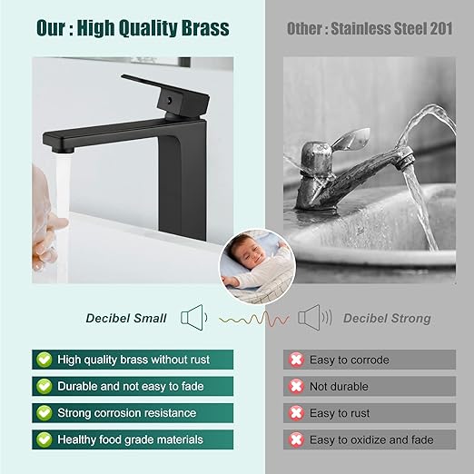 Vessel Sink Faucet Bathroom Sink Faucet Tall Body Vessel Bowl Tap Single-Hole Deck Mount Lavatory Vanity Mixer Bar Tap Tall Spout Brass Tall Bathroom Faucet,Matte Black,with Drain