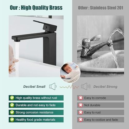 Vessel Sink Faucet Bathroom Sink Faucet Tall Body Vessel Bowl Tap Single-Hole Deck Mount Lavatory Vanity Mixer Bar Tap Tall Spout Brass Tall Bathroom Faucet,Matte Black,with Drain