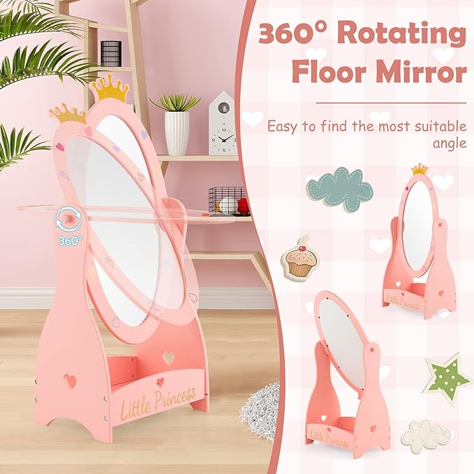 Free-Standing Dressing Mirror w/Bottom Shelf & Storage Box