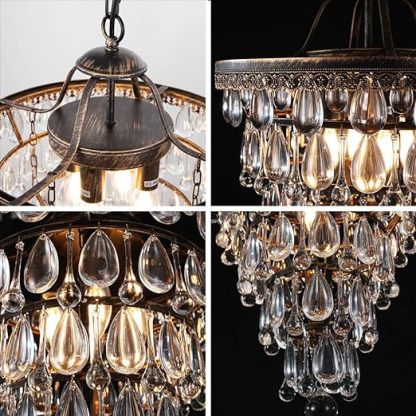 14 Inch Crystal Chandelier,Farmhouse Bronze Bathroom Chandeliers,4-Light Foyer Lighting Hanging Pendant Light Fixture for Bedroom Entryway Living Kids Room Corridor Closet