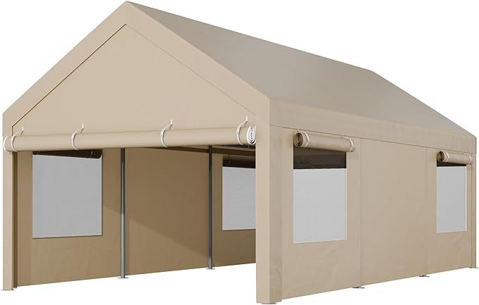10x18.5ft Heavy Duty Carport, Portable Garage with Removable Sidewalls