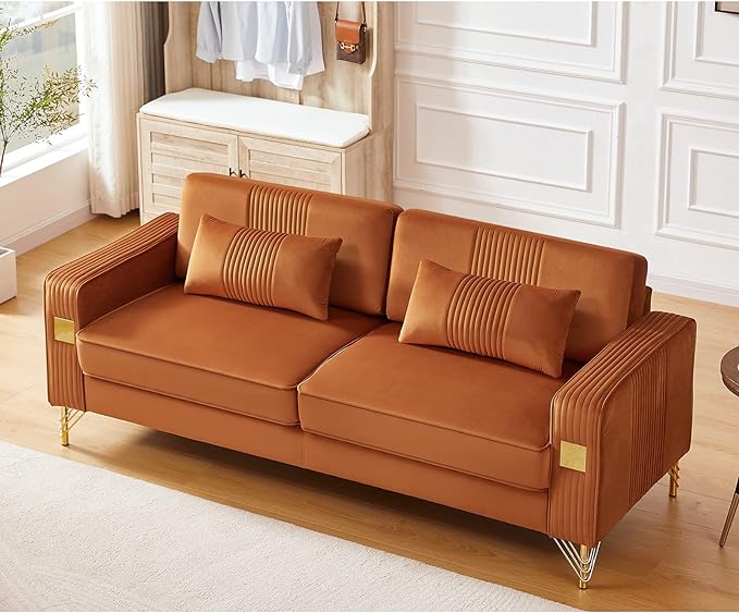 79”W Velvet Small Sofa Couch, Modern Oversized Loveseat with 2 Matching Pillows