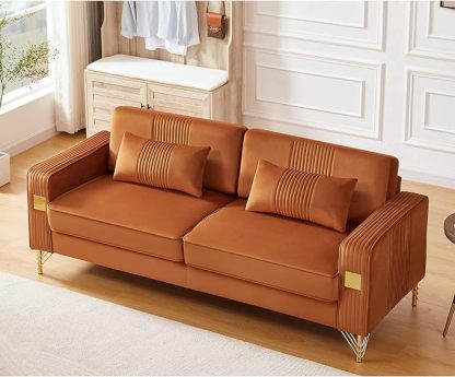 79”W Velvet Small Sofa Couch, Modern Oversized Loveseat with 2 Matching Pillows