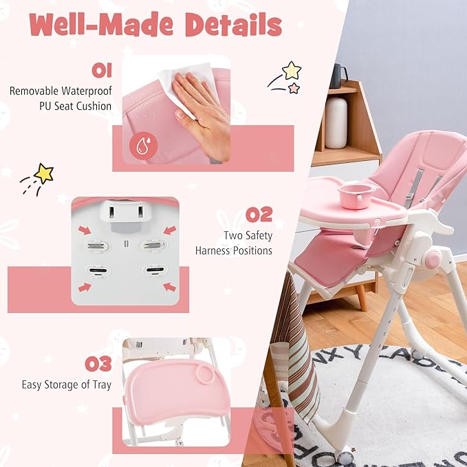 High Chair with Wheels, Foldable Highchair for Babies and Toddlers