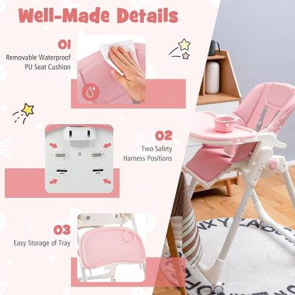 High Chair with Wheels, Foldable Highchair for Babies and Toddlers