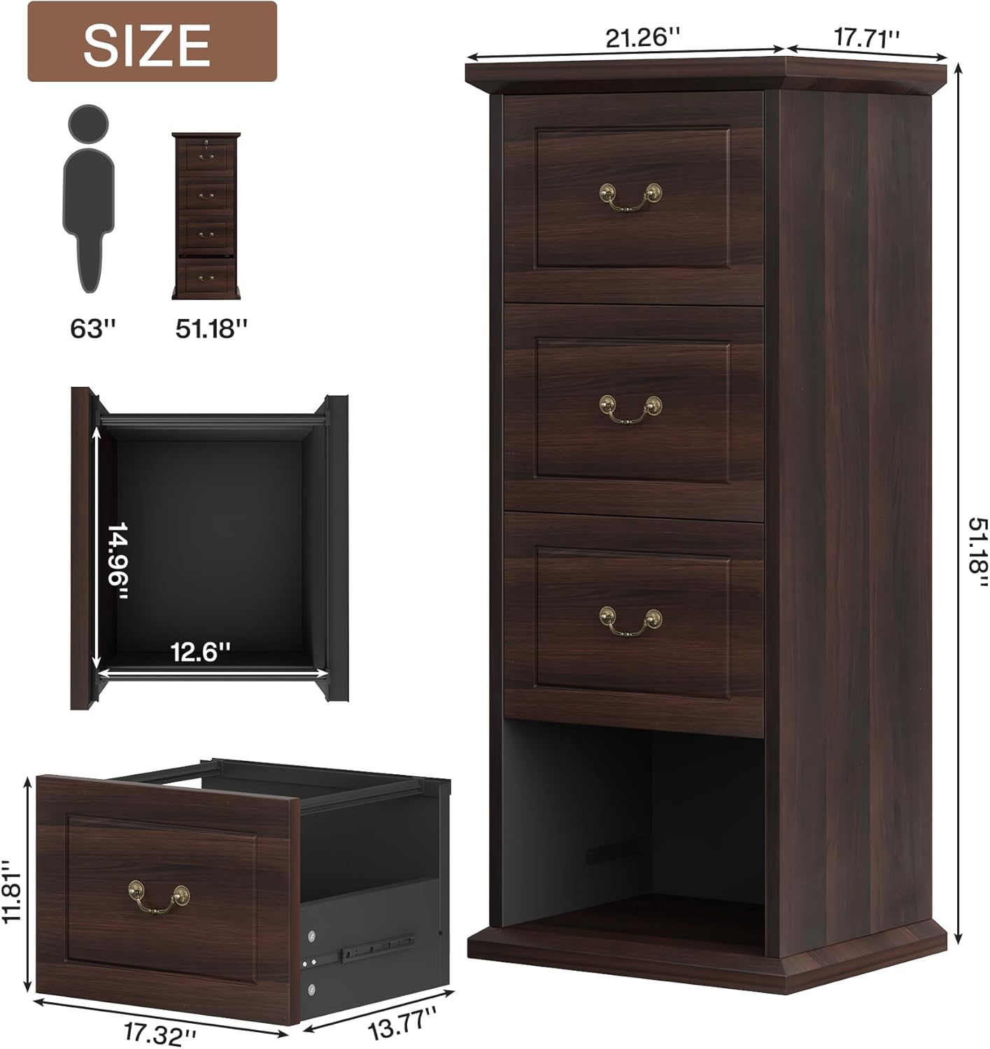 4-Drawer File Cabinet, Vertical Wood Filing Cabinet for A4/Letter/Legal Files