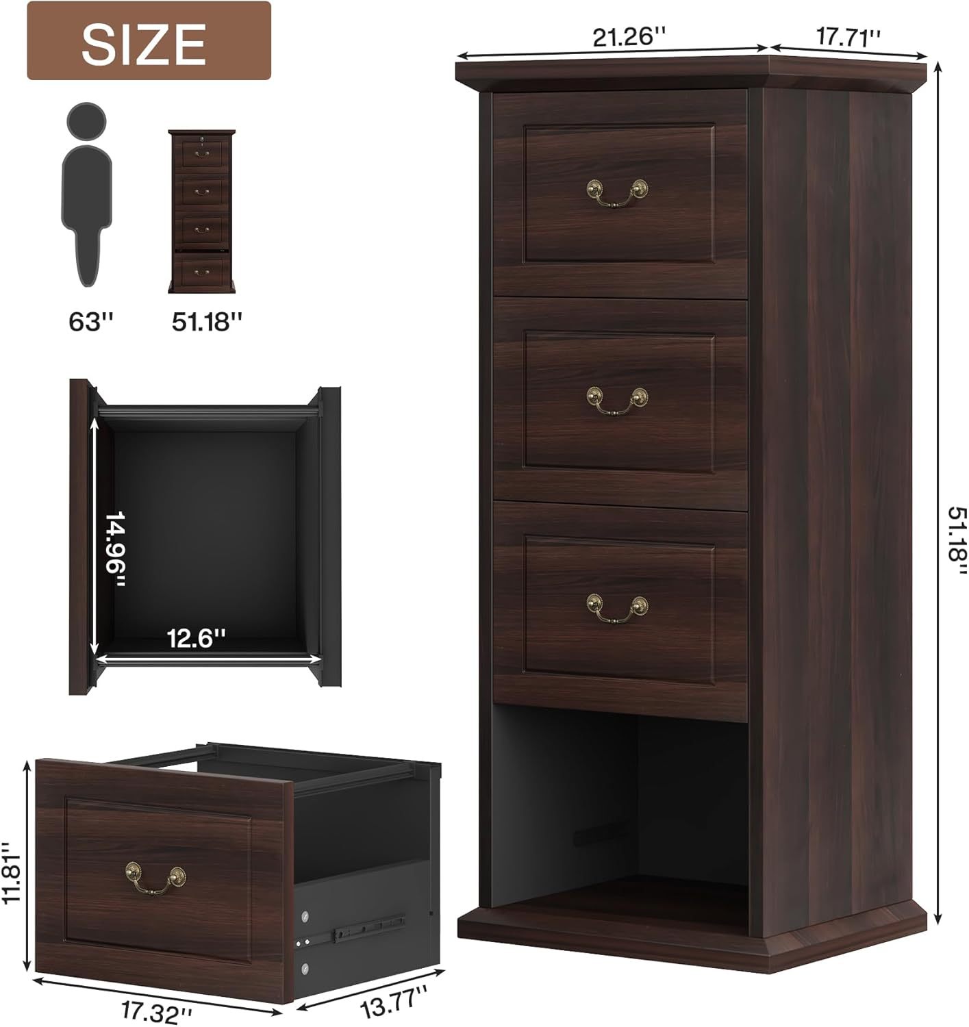 4-Drawer File Cabinet, Vertical Wood Filing Cabinet for A4/Letter/Legal Files