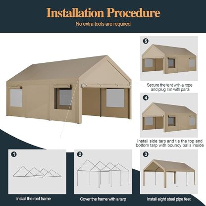 10x18.5ft Heavy Duty Carport, Portable Garage with Removable Sidewalls