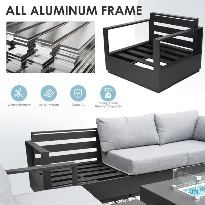 Thick Aluminum Patio Furniture with Thick Cushion Conversation Set with 53" Propane Fire Pit Table