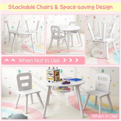 Kids Table and Chair Set, Wooden Children Activity Table and 2 Chairs