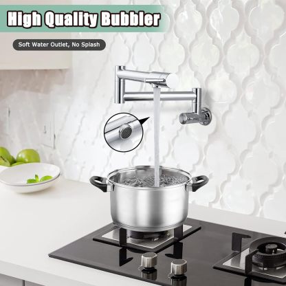 Kitchen Restaurant Faucet Polished Chrome 19 Inch Wall Mounted Folding Stretchable Double Joint Swing Arm Single Hole Two Handles Commercial NPT Stainless Steel Pot Filler