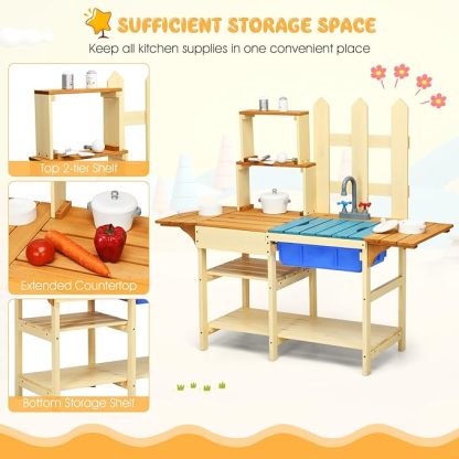 Indoor Outdoor Wooden Pretend Play Toy Kitchen with Removable Sink