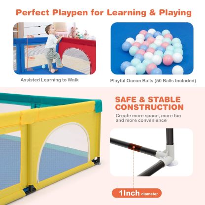 Extra Large Baby Gate Playpen w/ 50 Ocean Balls, No Gaps Infant Safety Gates
