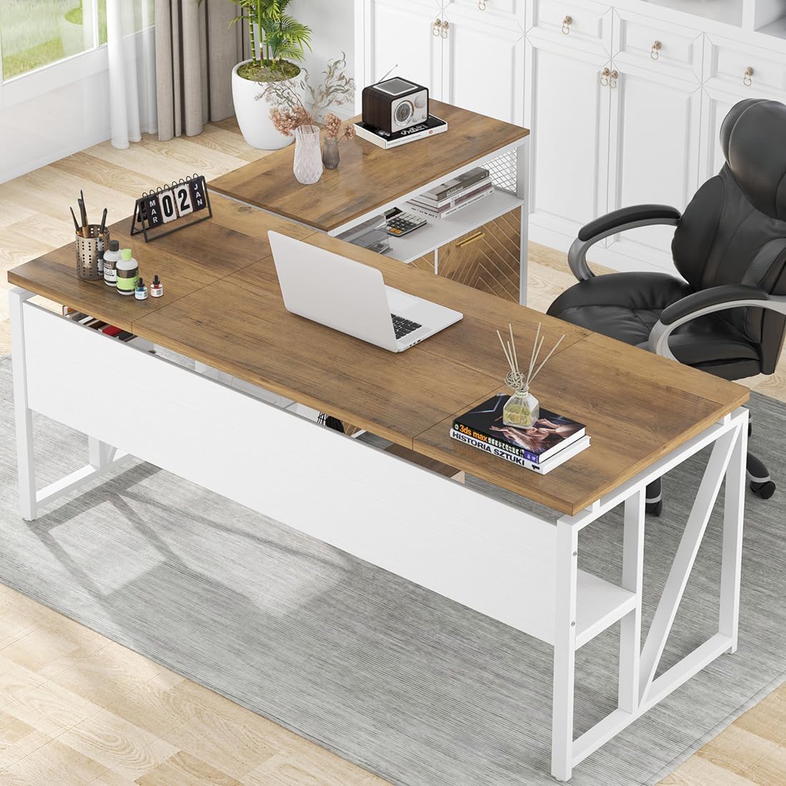 63" Executive Computer Desk and lateral File Cabinet, 2 Piece Home Office Furniture