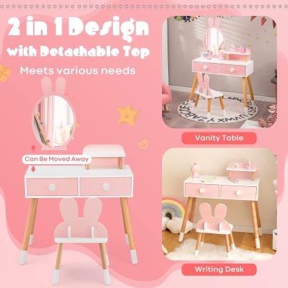 Rabbit Themed Toddler Wooden Makeup Table and Chair Set