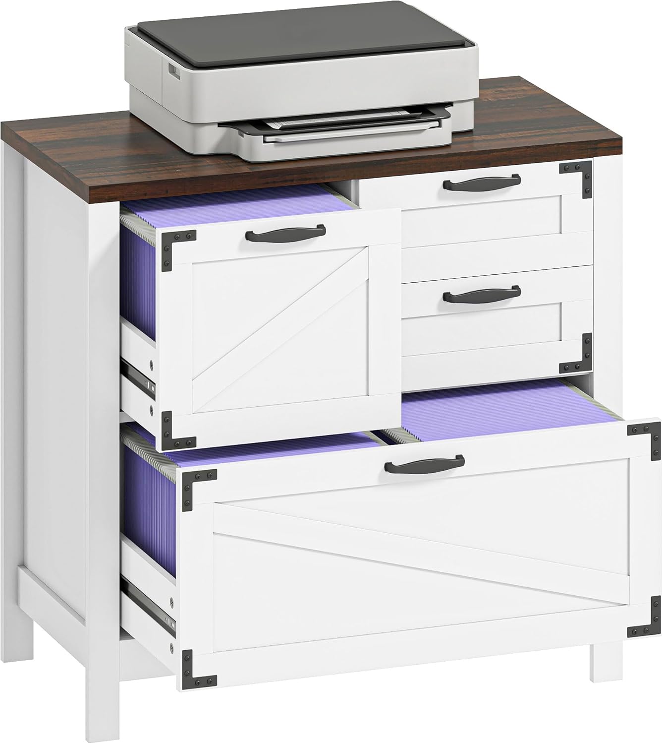 4 Drawer File Cabinet, Farmhouse Lateral Filing Cabinet with Adjustable Hanging Rails for Letter/A4/Legal Size Files