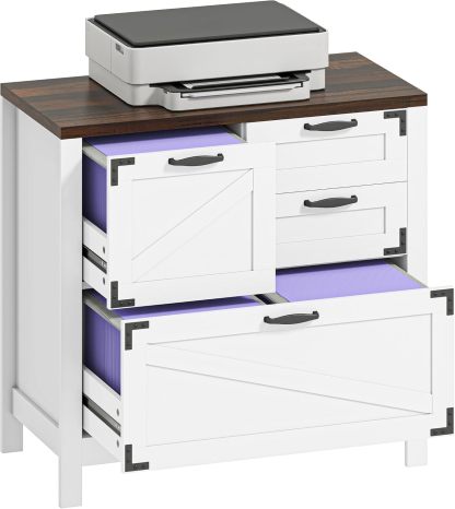 4 Drawer File Cabinet, Farmhouse Lateral Filing Cabinet with Adjustable Hanging Rails for Letter/A4/Legal Size Files