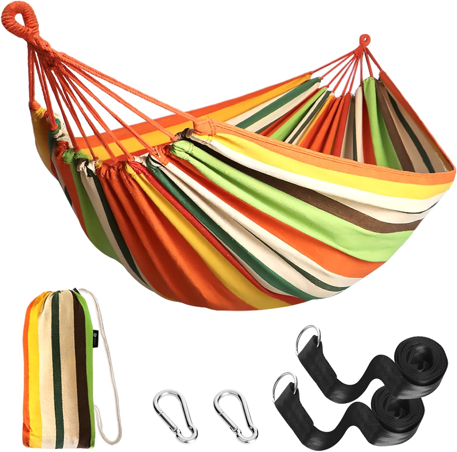 Garden Cotton Hammock Comfortable Fabric Hammock with Tree Straps for Hanging Durable Hammock Up to 660lbs Portable Hammock with Travel Bag,Perfect for Camping Outdoor/Indoor Patio Backyard