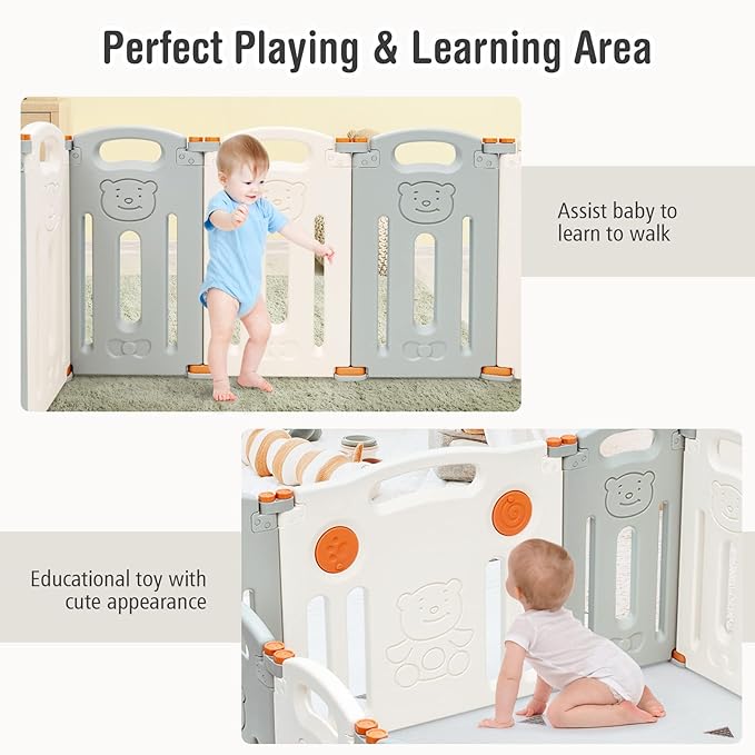 14 Panel Baby Fence Play Area w/Game Board & Lockable Door