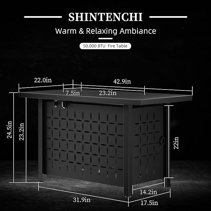 30 inch Propane Fire Pit, Square Gas Fire Pit Table with Grey Ceramic Tile Tabletop and Lid