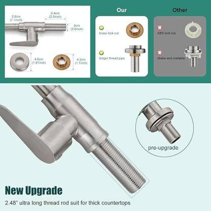 Brushed Nickel Kitchen Faucet Cold Water Only SUS304 Stainless Steel Deck Mounted Single Handle Single Hole High Arc 360 Degree Swivel Spout Bathroom Sink Tap Easy Install with Cold Water Supply Line