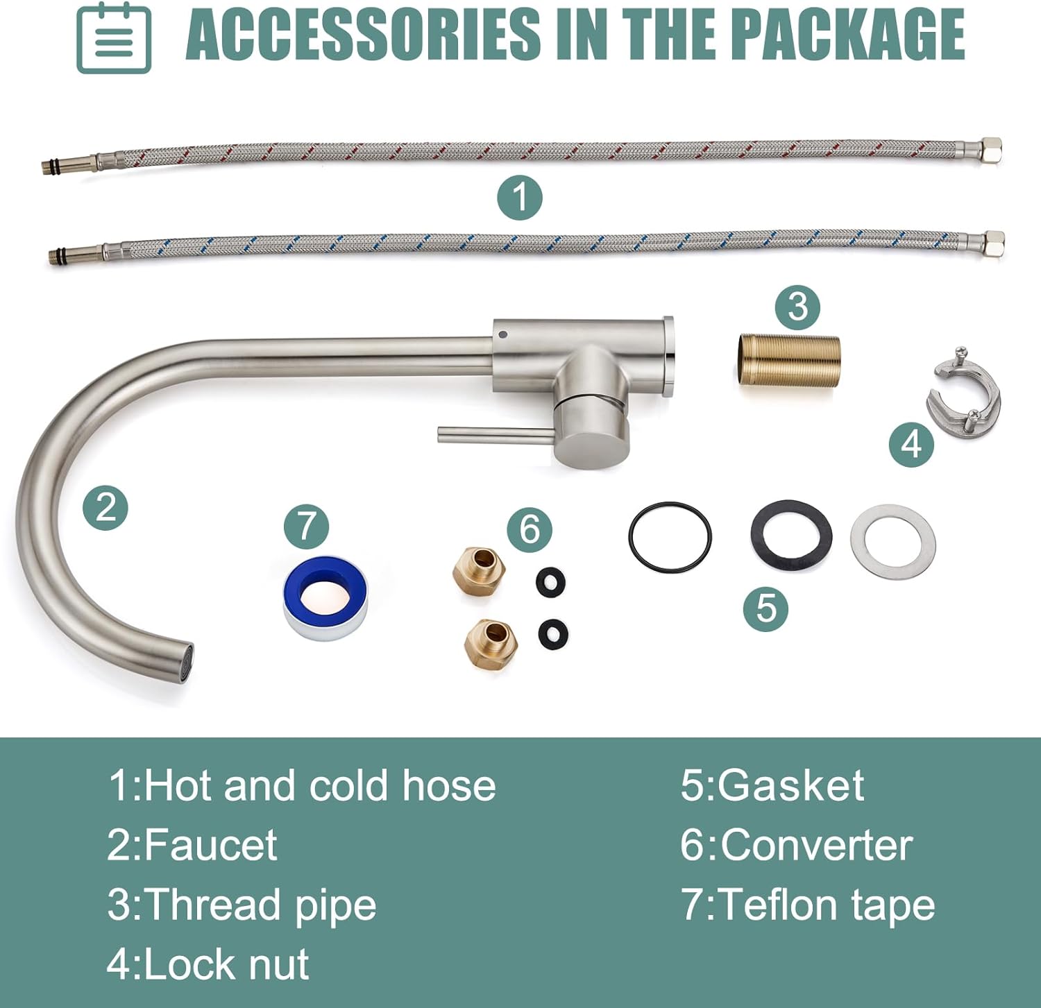 Brushed Nickel Kitchen Faucet Cold and Hot Water Single Hole 360 Degree Swivel Spout Deck Mount High Arc SUS304 Sink Bar Tap Goose Neck