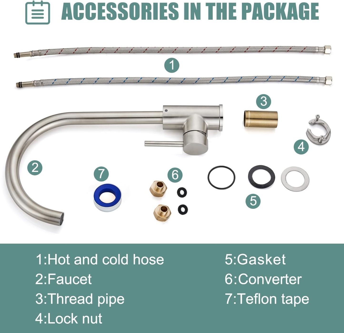 Brushed Nickel Kitchen Faucet Cold and Hot Water Single Hole 360 Degree Swivel Spout Deck Mount High Arc SUS304 Sink Bar Tap Goose Neck