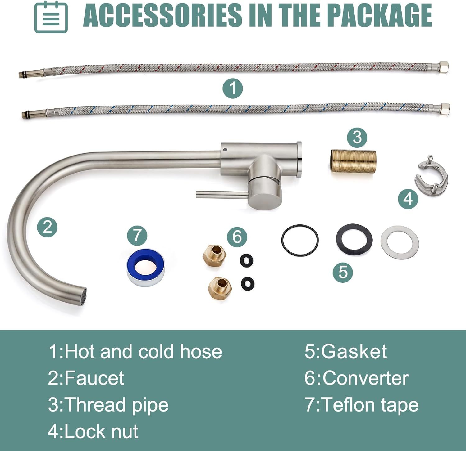 Brushed Nickel Kitchen Faucet Cold and Hot Water Single Hole 360 Degree Swivel Spout Deck Mount High Arc SUS304 Sink Bar Tap Goose Neck