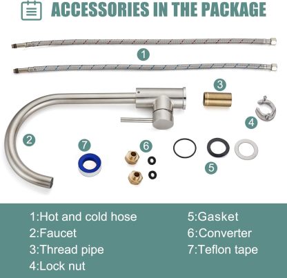 Brushed Nickel Kitchen Faucet Cold and Hot Water Single Hole 360 Degree Swivel Spout Deck Mount High Arc SUS304 Sink Bar Tap Goose Neck