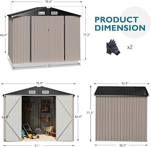 Outdoor Storage Shed 3.6x6.4FT, Utility Steel Tool Shed with Lockable Door, Galvanized Metal with Air Vents for Garden Backyard Patio Lawn