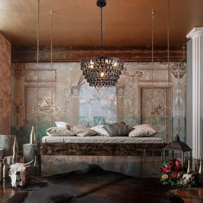 Black Crystal Chandelier Farmhouse Crystal Light Fixture Hanging Modern Ceiling Light for Dining Room Chandeliers Gothic Decor Lighting