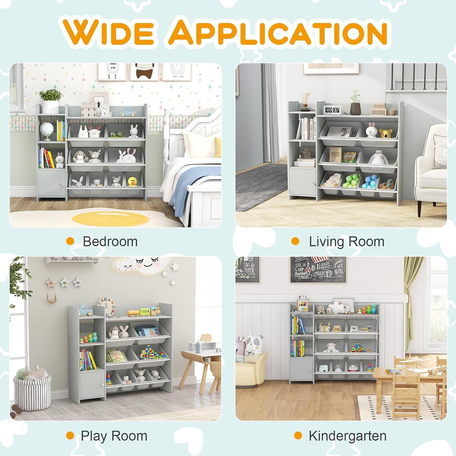 4-Tier Kids Toy Storage Organizer, Kids Shelf & Toy Rack with 8 Removable Storage Organizer