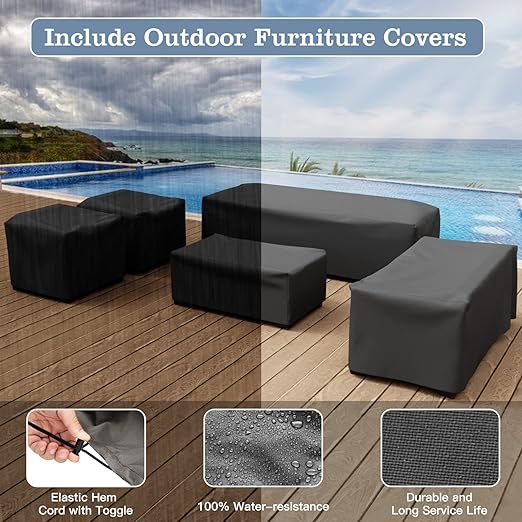 Wide Armrest Outdoor Patio Furniture Set, 5 Piece Patio Sectional Sofa with Storage Table for Backyard, Porch, Balcony, Poolside(Navy Blue)