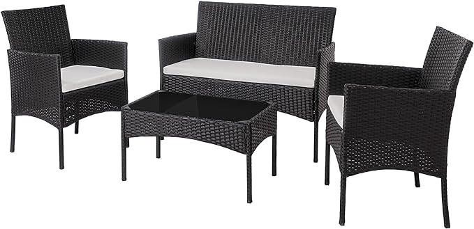 4 Piece Outdoor Patio Furniture Sets, Small Wicker Patio Conversation Furniture Rattan Chair Set