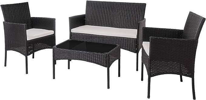 4 Piece Outdoor Patio Furniture Sets, Small Wicker Patio Conversation Furniture Rattan Chair Set