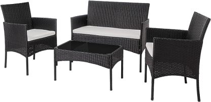 4 Piece Outdoor Patio Furniture Sets, Small Wicker Patio Conversation Furniture Rattan Chair Set